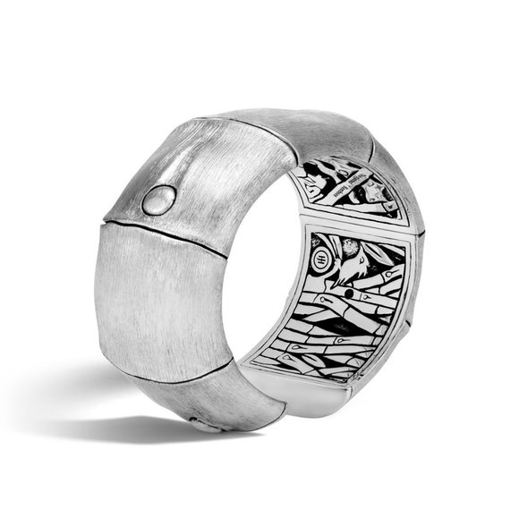 John Hardy 30mm Bamboo Brushed Silver Kick Cuff